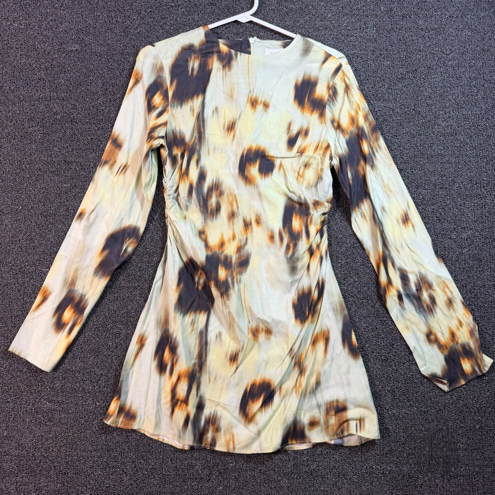 Topshop Blur Print Long Sleeve Ruched Mini Dress Womens 2 Animal Print 70s Style